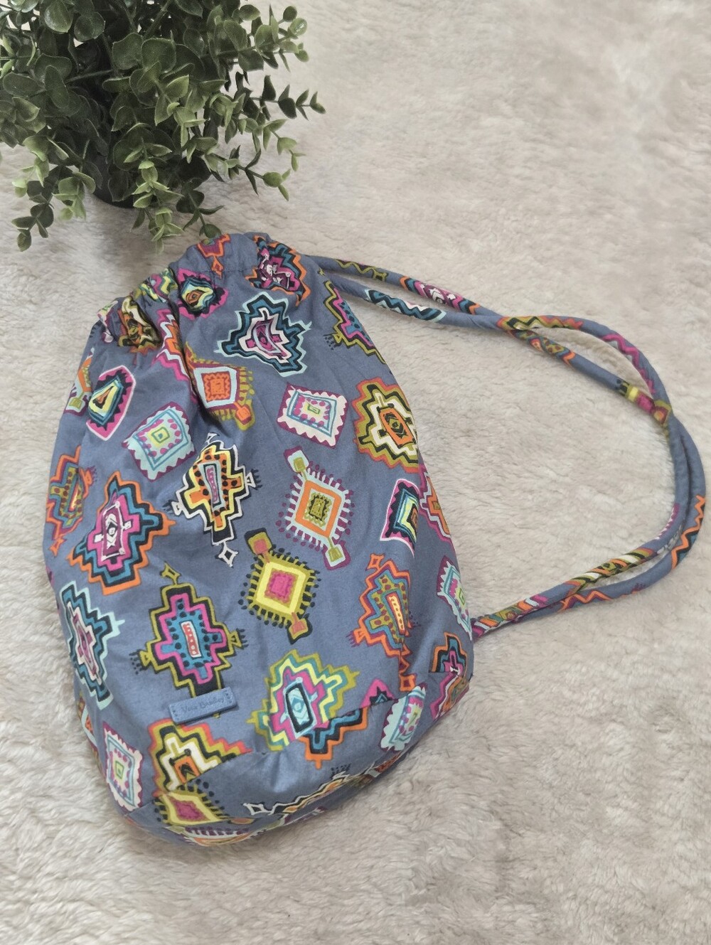 Vera Bradley Gray Painted Medallion Drawstring Wet-Dry Utility Ditty Bag